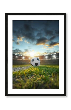 ball on the green field in soccer stadium. ready for game in the midfield as Poster or Plakat.