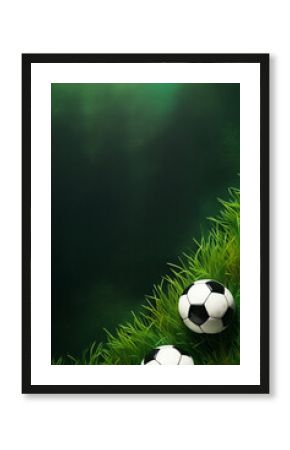 Sports style border design with soccer balls and grass background flatlay.