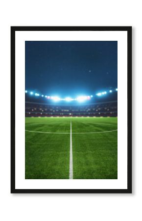 textured natural soccer game field - center, midfield. Poster with copy space.