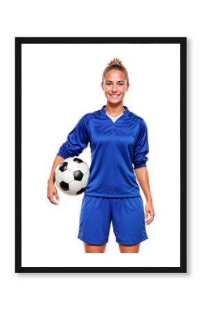 Young Woman soccer player portrait isolated on transparent background. Happy Woman footballer. AI Generative