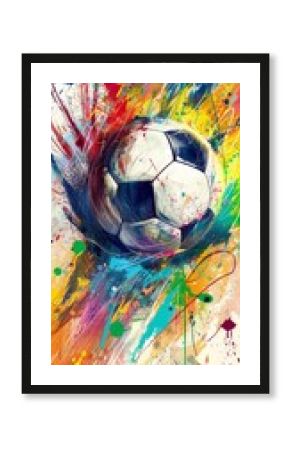 Vibrant illustration of a soccer ball with a dynamic, colorful abstract art background