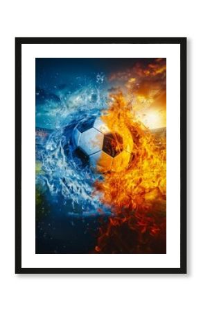 A soccer ball in fire and flames.
