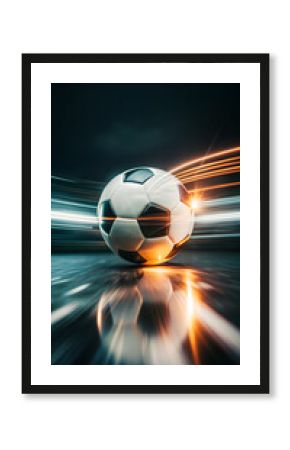 a soccer ball in motion, with a bright sun flare effect around it