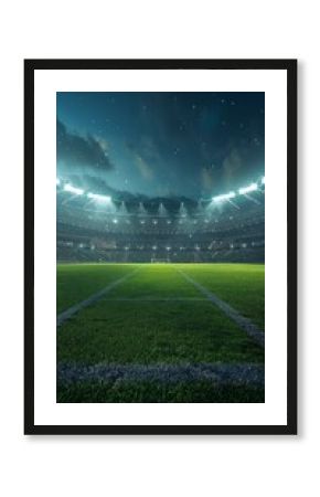 Modern Sports Stadium at Night with Empty Field Ready for the Game, a Vertical Format 3D Illustration for Social Media Sports Ads.