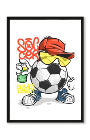 Football t-shirt print design. Spray graffiti soccer street art