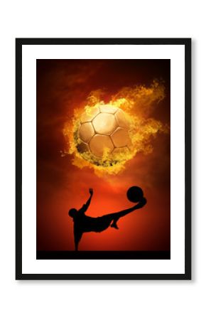 Hot soccer ball on the speed in fires flame