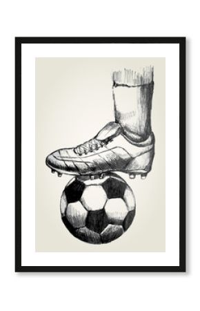 Sketch illustration of a soccer player's foot on soccer ball