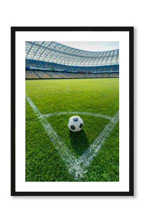 soccer ball on grass in corner kick position on soccer field stadium