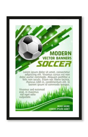 Football sport game banner with soccer ball