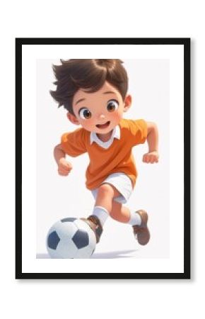 A young boy playing soccer