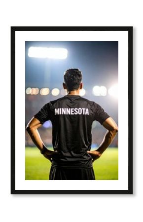 Male soccer player in minnesota jersey at night stadium match