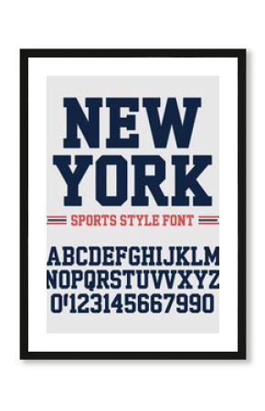 Classic college font. Vintage sport serif font in american style for football, soccer, baseball and basketball. Alphabet and numbers in varsity style
