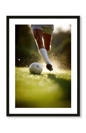 Soccer player dribbles ball on a sunlit field during an afternoon practice session