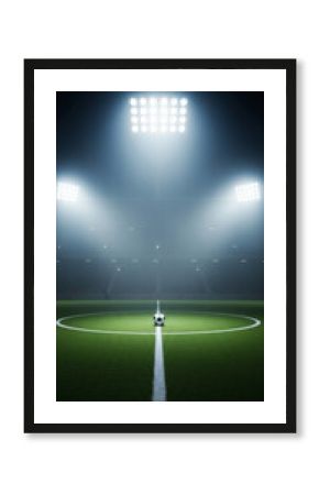 Empty Football Field at Night Under Bright Stadium Lights