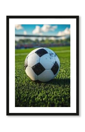 A soccer ball on a green field under a blue sky with clouds. Useful for articles about sports and outdoor activities.