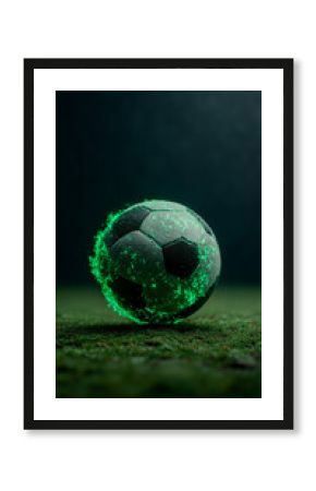Dynamic soccer ball glows with energy on lush green field