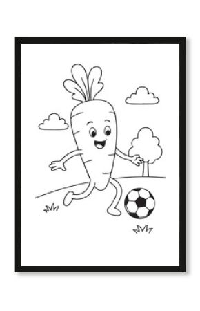 coloring book page of a carrot playing soccer outdoors.          Ask ChatGPT