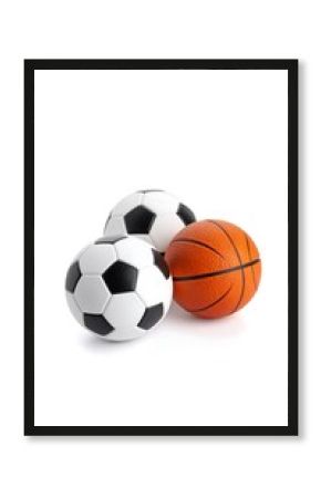 Three sports balls  soccer and basketball,  isolated on white