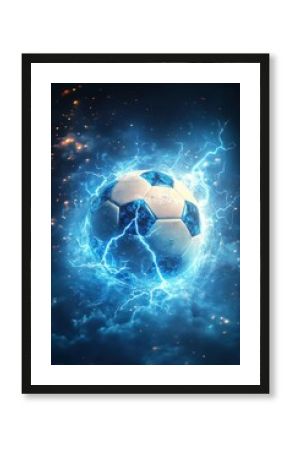 Dynamic soccer ball surrounded by electric energy abstract style graphic design digital art