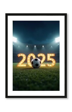Celebrate the excitement of soccer with vibrant lights and a bold 2025, perfect for promoting events, tournaments, or sports marketing strategies.