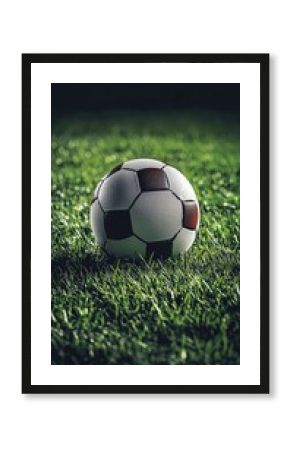 Photorealistic soccer ball on grass with bold contrast and depth