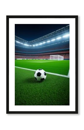 araffe soccer ball on the field of a stadium with a goal