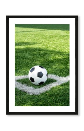 soccer Football on Corner kick line of ball and a soccer field , football field , background texture