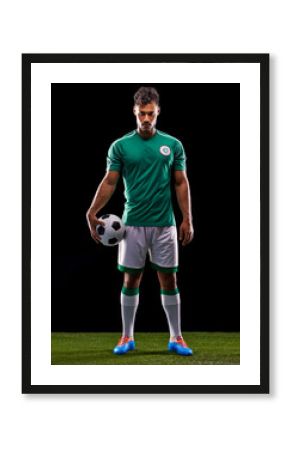Joga Bonito. Full length studio shot of a handsome young soccer player isolated on black.