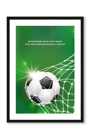 Green background with soccer ball in goal net