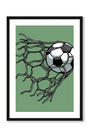 Football ball in the gate net isolated soccer vector illustration.