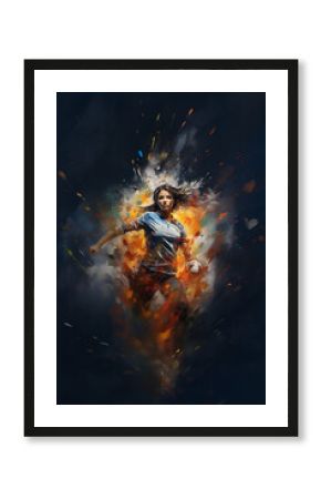 abstract image of a female soccer player in an explosion of paint