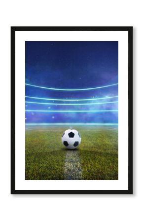 textured soccer game field with smoke - center, midfield