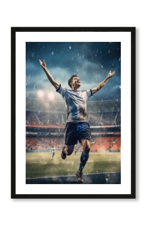 Soccer player screaming with joy after scoring a goal