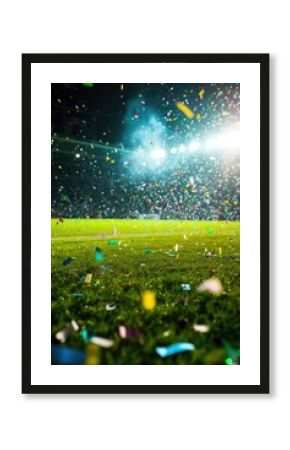 Colorful confetti rains down on the soccer arena