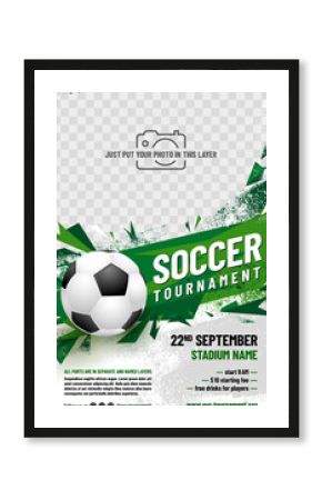 Soccer or football tournament poster template with ball