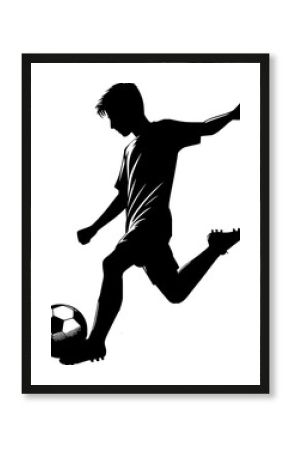 football player silhouette, soccer player with ball vector illustration