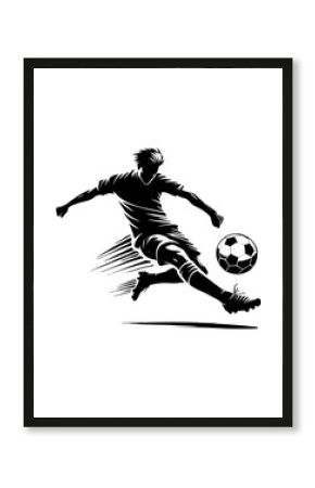 striking vector illustration showcases a dynamic silhouette of a soccer player executing a powerful kick with precision. 