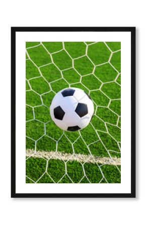 soccer ball in goal net