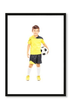 Full length portrait of a kid in sportswear with a soccer ball