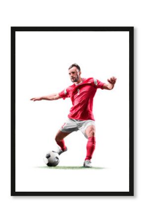 one caucasian soccer player man isolated on white background