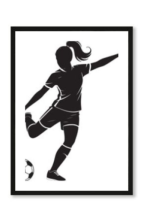 Women Soccer player silhouettes in action, different poses, vector illustration