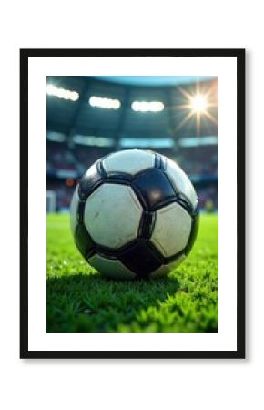 Soccer ball bouncing on the ground in a stadium, field, soccer ball