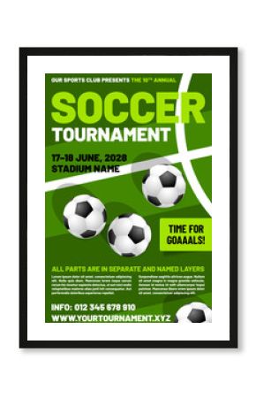 Soccer or football tournament poster template with balls