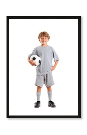 Young Soccer Player Holding Ball in Casual Outfit