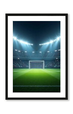 Empty stadium at night under spotlights