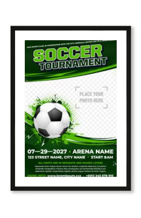 Dynamic soccer or football tournament poster template with ball