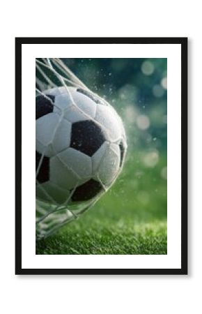 Dynamic soccer goal impact with flying grass particles