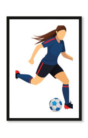 Female Soccer Player Kicking a Ball with Power and Precision Demonstrating Skill and Determination in a Vector Illustration on a White Background