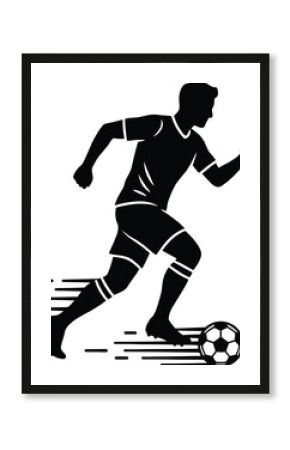 Dynamic silhouette of a soccer player dribbling a ball