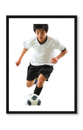 PNG Asian man playing soccer ball focused sports.